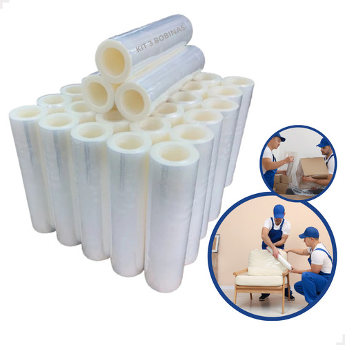Kit Com 3 Bobinas Filme Stretch Transparente 600 Metros 2kg