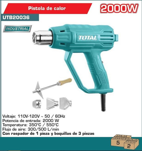 Imagen 2 de 2 de Pistola De Calor 2000w Con 3 Boquillas Total Tools