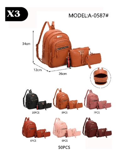 Set De 3pza Bolso Morral De Dama Cuero-mayor A Partir De 3