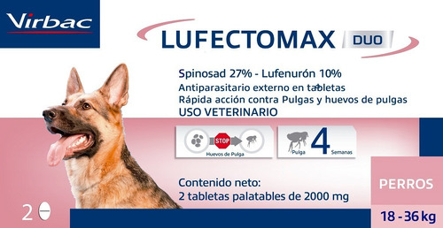 Pastilla Antipulgas Virbac Lufectomax 18 A 36kg (30 Días)