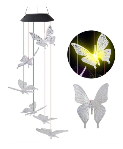 Adorno Colgante De Viento Forma De Mariposa Con Luz Solar