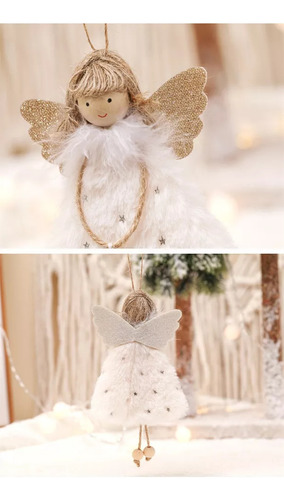 Paquete Con 12 Bonitos Colgantes De Ángel Y Plumas Navideñas