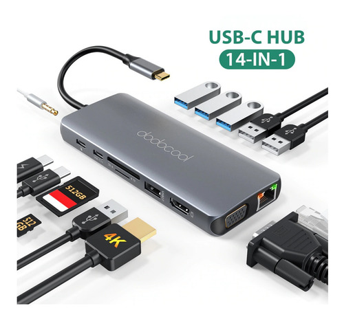 Imagem 2 de 5 de Hub Dodocool Usb-c 14em1 Multi Portas Usb-c