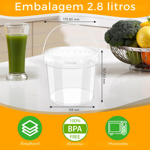 Balde 2.8l Para Armazenar Pasta De Amendoim 20 Pçs