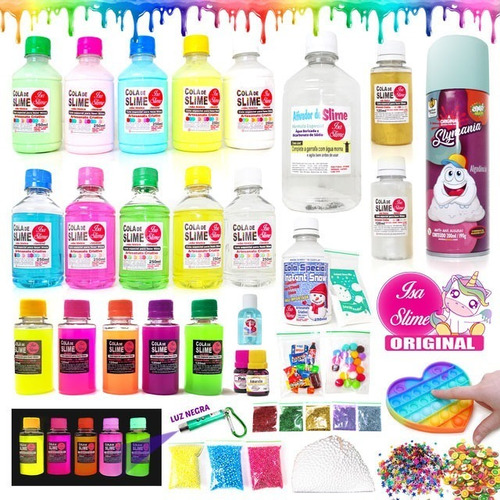 Kit Para Fazer Slime Premium Isa Slime Cola Neon E Luz Negra