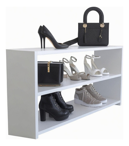 Sapateira Mdf Branca Com 2 Prateleiras Multiuso Para Sapatos