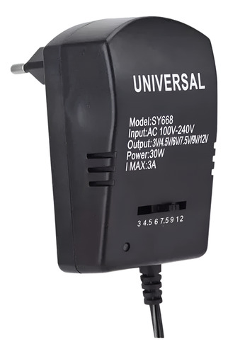 Cargador Universal Regulable 3v 4.5v 6v 7.5v 9v 12v 30w