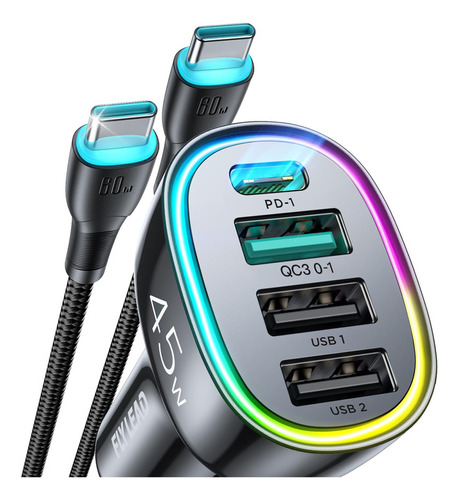 Cargador De Coche Usb C 45w 4 Puertos Cargador De Coche Rápi