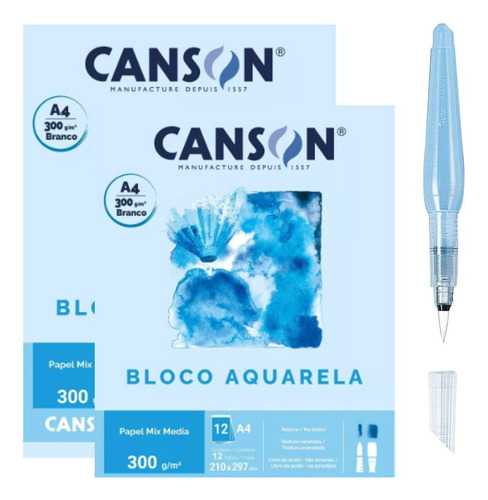 Kit 2x Blocos Aquarela A4 300g Canson + Pincel Aquash Brush