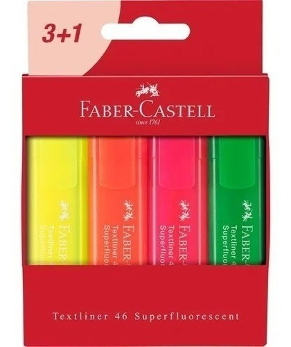 Destacador Marcador Superfluorescente Faber Castell 4 Uni