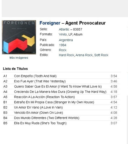 Foreigner - Agent Provocateur / Vinilo 1984 Ex (Usado)