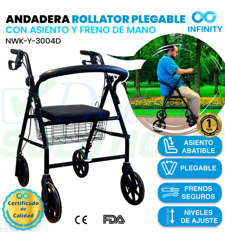 Andadera Ortopédica Rollator Infinity Plegable, Con Asiento