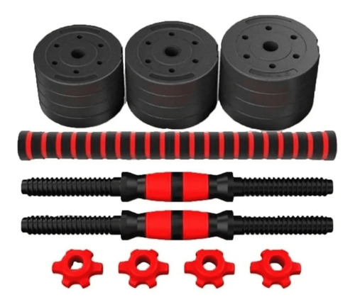 Imagen 4 de 10 de Kit Mancuernas Y Barra 20 Kg Con Tope A Rosca Discos Pvc
