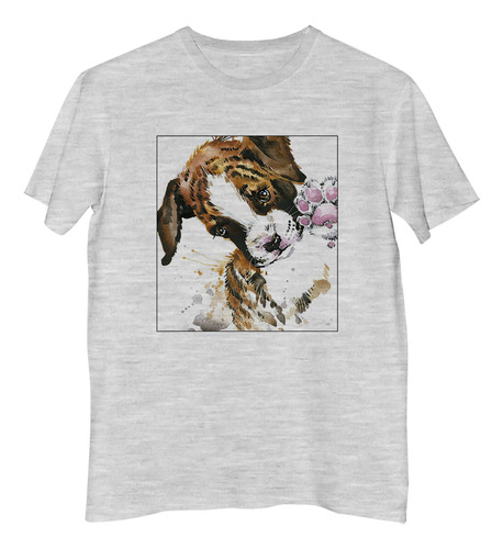 Remera Hombre Animal Perro Tierno Acuarela Huella Pata