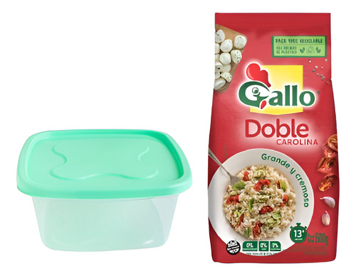 Arroz Gallo Doble Carolina Mas Táper Cuadrado Colores