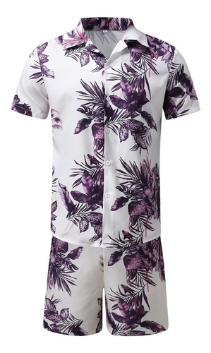Mens 2 Piece Hawaiian Sets Floral Printed Short Sleeve