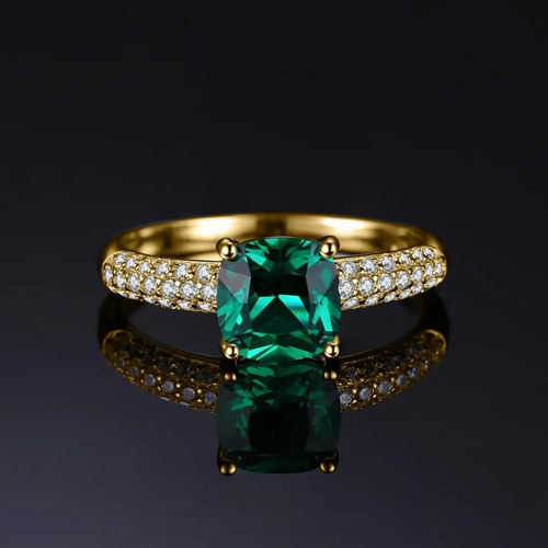 Anillo Compromiso Esmeralda En Plata 925 Chapado Oro 18k