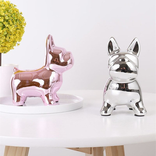 Hucha MS-Y-Y Escultura artística decoración para el hogar Hucha geométrica con Forma de Bulldog Verde Resina Arte y Fuerza Figura de Animal 