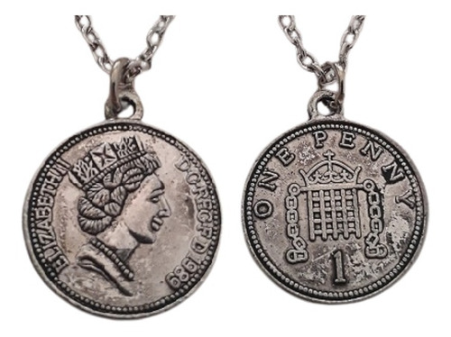 Collar Metal Plateado Dije Moneda Elizabeth I I One Penny