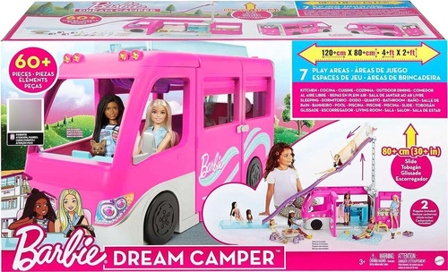 Barbie Camper 3 En 1, Piscina, Bote Y 60 Accesorios 