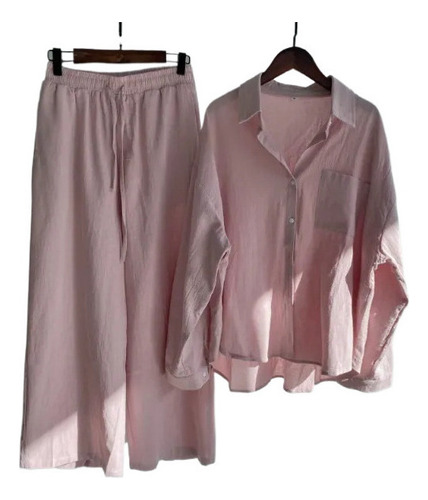 Conjunto De Dos Piezas De Lino Y Algodón Para Mujer