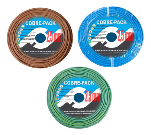 Cable Unipolar 2,5mm Pack X 3 Rollos De 100 Mts 