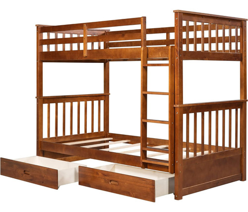 Litera Convertible Escaleras Cajones Madera Nogal Merax