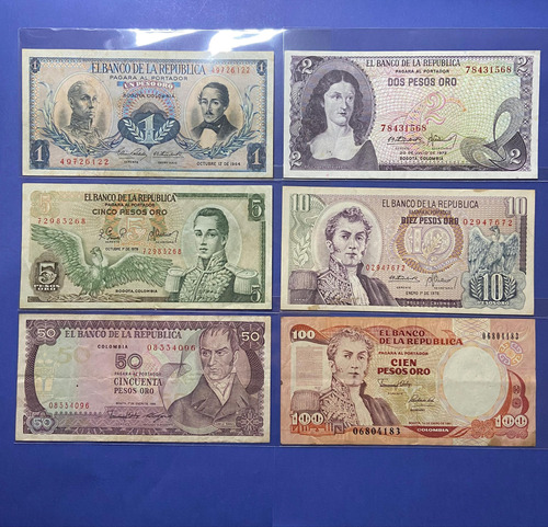 Colección 6 Billetes Antiguos Colombianos