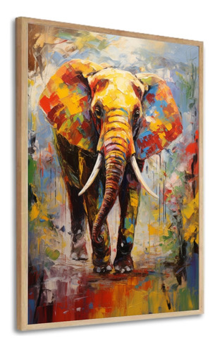 Quadro Decorativo Elefante Colorido Moderno Luxo Com Moldura