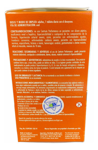 Imagen 4 de 9 de Centrum Performance C/100 Tabletas Multivitaminico Adultos