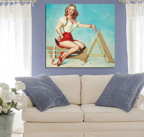 Cuadro 60x60cm Pin Up Girl Carpinteria Vintage Retro Madera