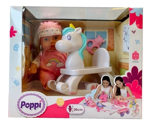 Muñeca Bebe Con Caballito Mecedor Popi Outlet Solo Caja Mal 