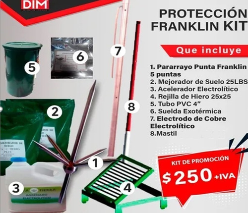 Imagen 5 de 10 de Kits Con Pararrayos Punta Franklin De 5 Puntas.