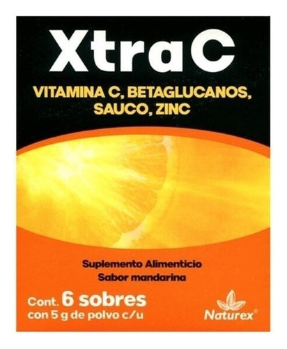 Xtra C ( Vitamina C, Betaglucanos, Zinc ) C/6 Sobres Naturex Sabor Mandarina/naranja
