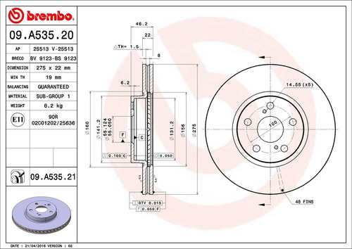 Disco De Freno / Toyota Corolla Base 2014 A 2018 Delan Vent