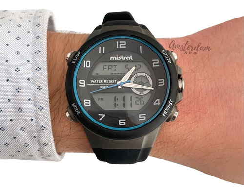 Reloj Mistral Hombre Modelo Gadx-vl Anadigi Amsterdamarg Malla Negro Con Azul