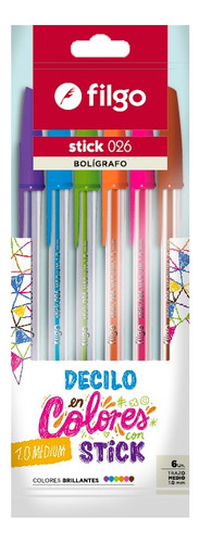 Boligrafo Lapicera Filgo Stick 026 Flow Pack X6 Colores