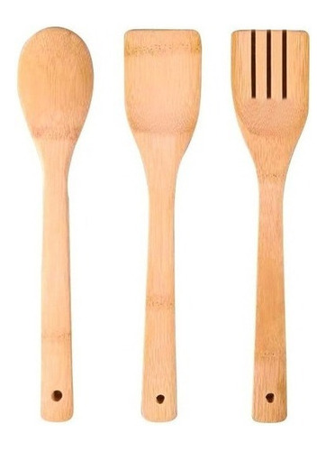 Set 3 Piezas Utensilios De Cocina De Madera Bambu