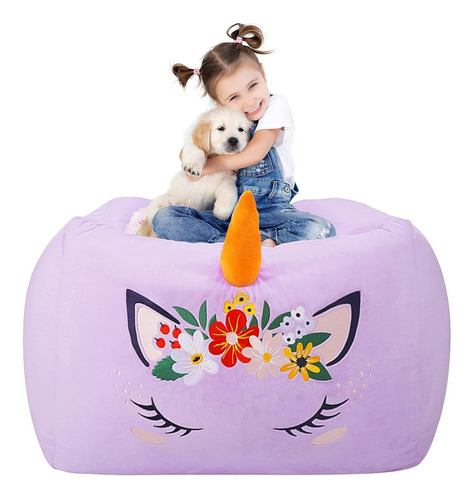 Aubliss Stuffed Animal Bean Bag Storage Chair For Kids, Larg