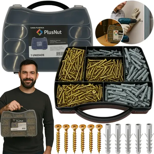 Kit 1200 Pçs Parafusos Buchas C/ Maleta Chipboard P/ Madeira