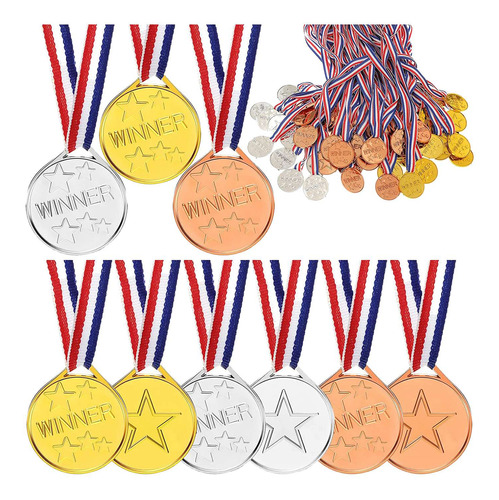 Medallas De Plástico Para Niños, 100 Unidades, Oro Y Plata