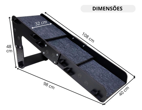 Rampa Pet Inclinação Suave Para Sofá 7 Níveis Regulável 48cm