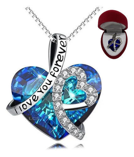 Collar Corazón Cristal I Love You Forever + Estuche Pana