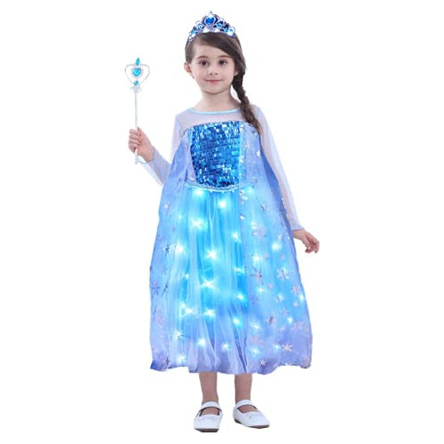 Girls Princess Dress Led Light Up Up Disfraces De Reina...