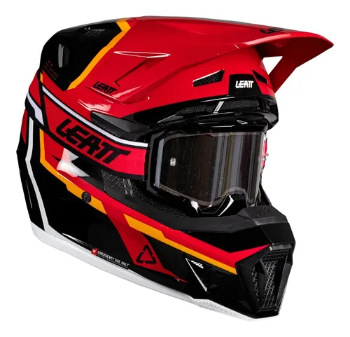 Capacete Leatt 7.5 + Óculos Preto Vermelho Amarelo Motocross