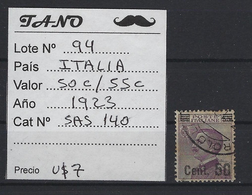 Lote94 Italia 50/55 Centesimi Año 1923 Sassone#140 