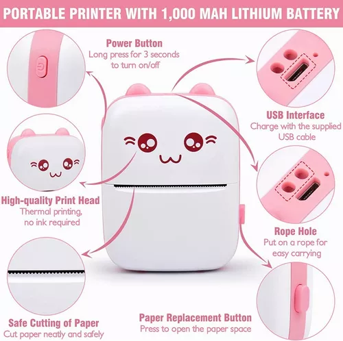 Mini Impresora Térmica Portátil Bluetooth Universal Rosado