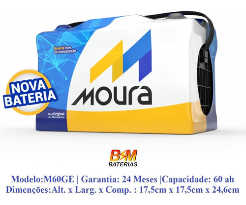 Imagem 1 de 5 de Bateria Moura 60ah (m60ge) Polo Esquerdo