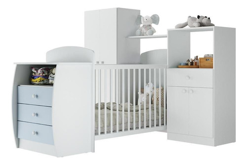 Quarto Infantil Com Berço-cômoda Laura Multimóveis Bco/azul