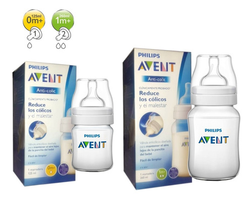 Set X2 Mamaderas Classic+ Philips Avent 125ml + 260ml Manias